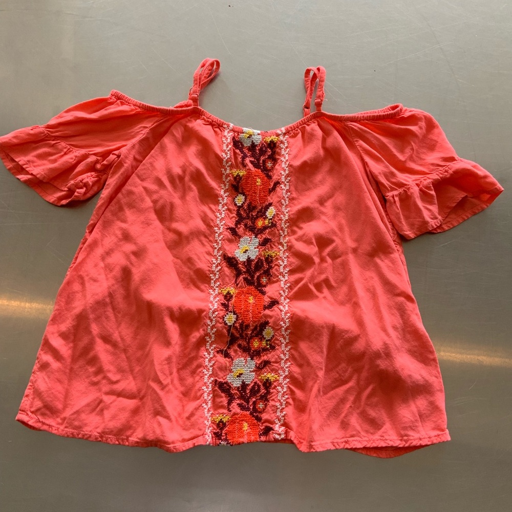 Embroidered cold shoulder top